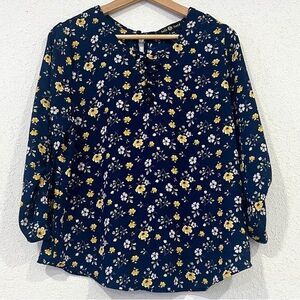 Belle Tweed Womens Blue and Yellow Lightweight Long Sleeve Blouse Size Medium